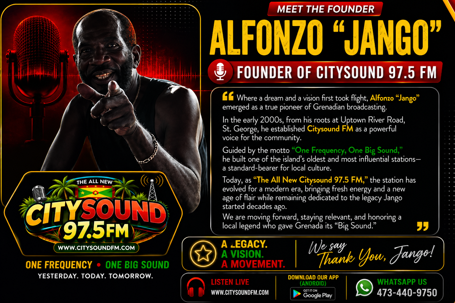 Meet Citysound founder Alfonzo Jango, pioneer of Grenadian broadcasting and founder of Citysound 97.5 FM